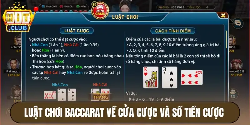 Luật chơi baccarat về cửa cược và số tiền cược