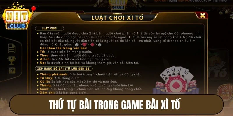 Thứ tự bài trong game bài Xì tố 