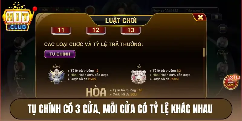 Tụ chính có 3 cửa, mỗi cửa có tỷ lệ khác nhau