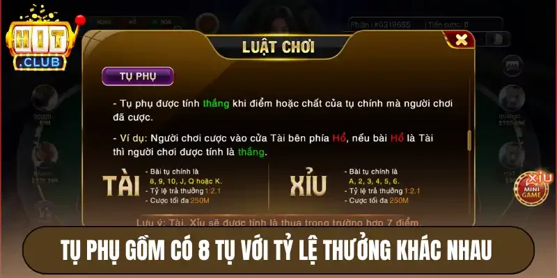 Tụ phụ gồm có 8 tụ với tỷ lệ thưởng khác nhau